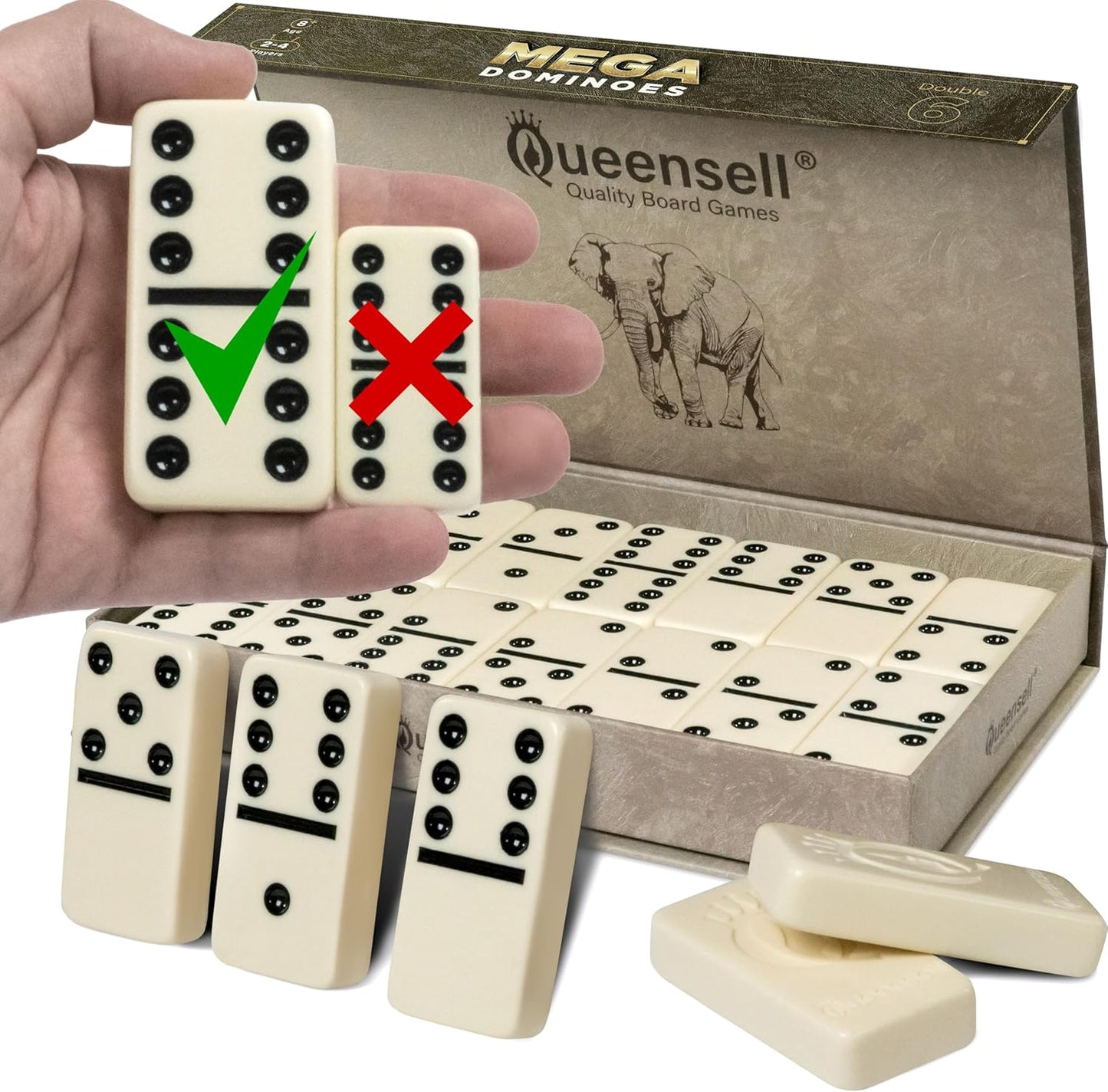 Mega Large 3" Dominoes Set for Adults and Kids – Dominoes Double 6 Classic Board Games – Double Six Domino Set with 28 Tiles and Gift Case, Juegos de Mesa (MEGA)