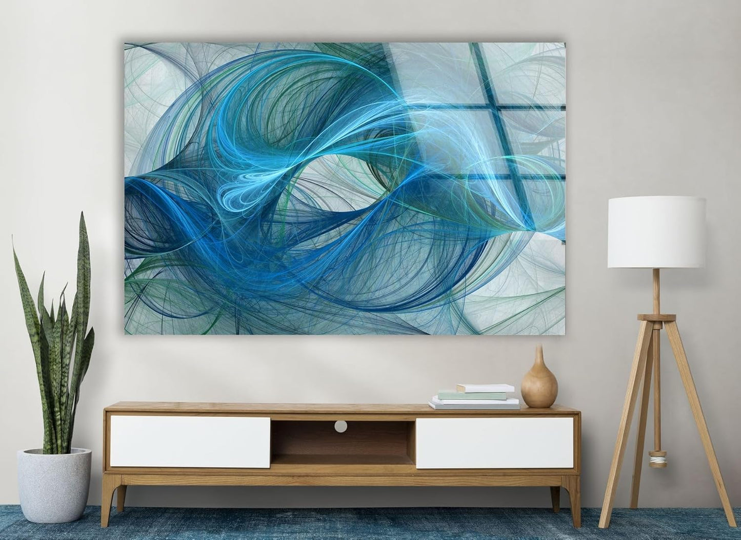 My Photostation.com 20Wx14H'' Blue Energy Abstract Wall Art – Fluid Motion Glass PrintTempered Glass Printing Wall Decor Large Wall Art Wall Hangings