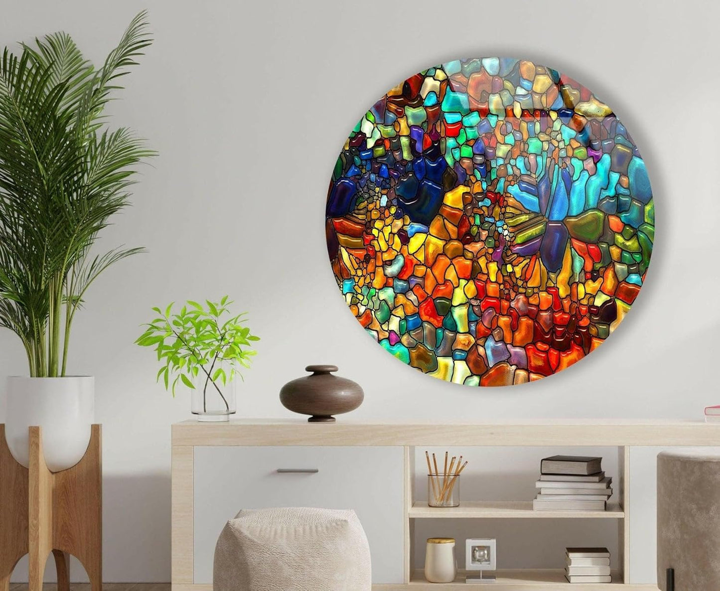My Photostation.com 15.8''(40cm) Diameter Red Mosaic Round Glass Wall Art Tempered Glass Printing Wall Decor Large Wall Art Wall Hangings