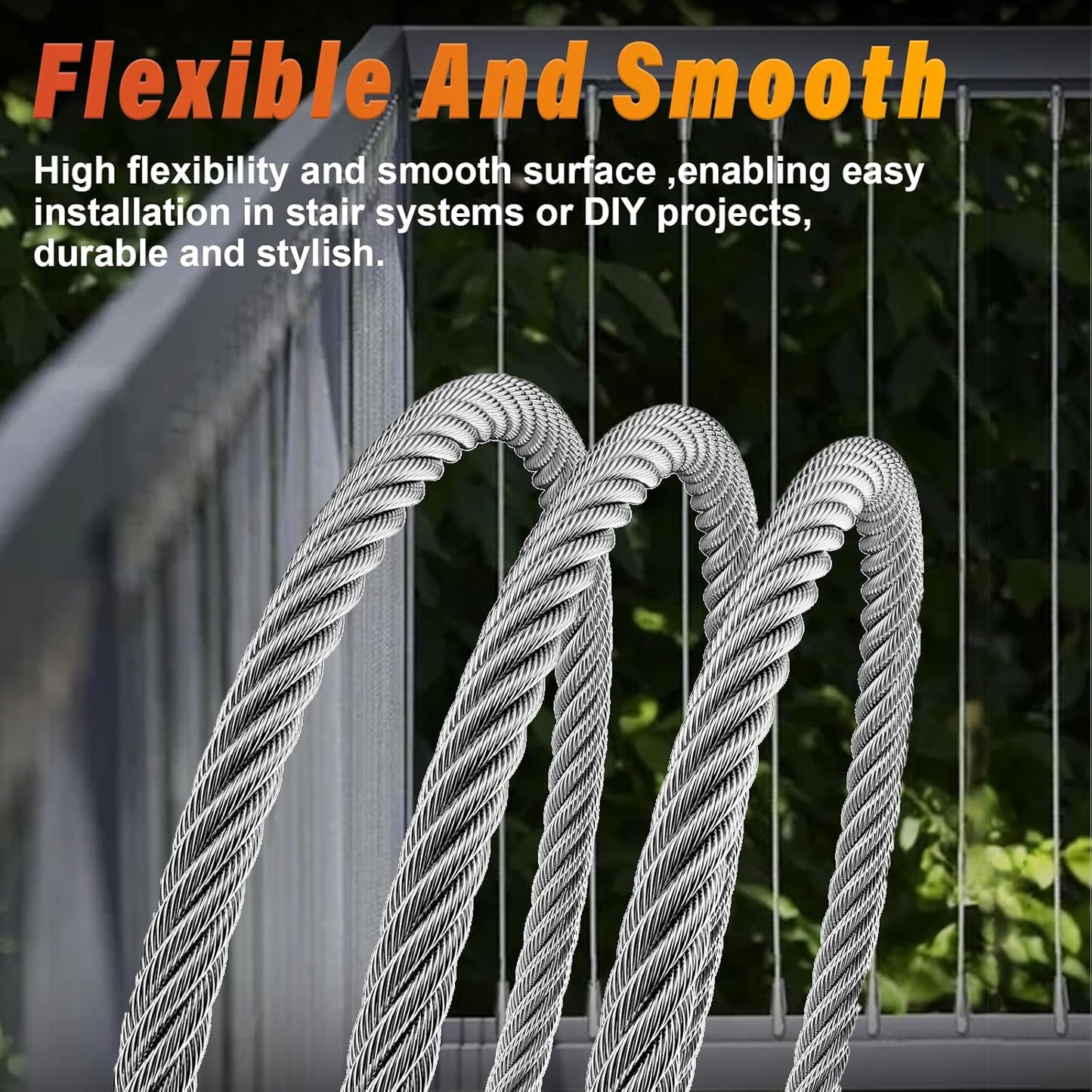 Stainless Steel Cable for Railing - 100FT 1/4" T316 Wire Rope with Clamps and Thimbles - 7 x 19 Strands 6700 LBS Breaking Strength for Outdoor Deck Railing Zipline