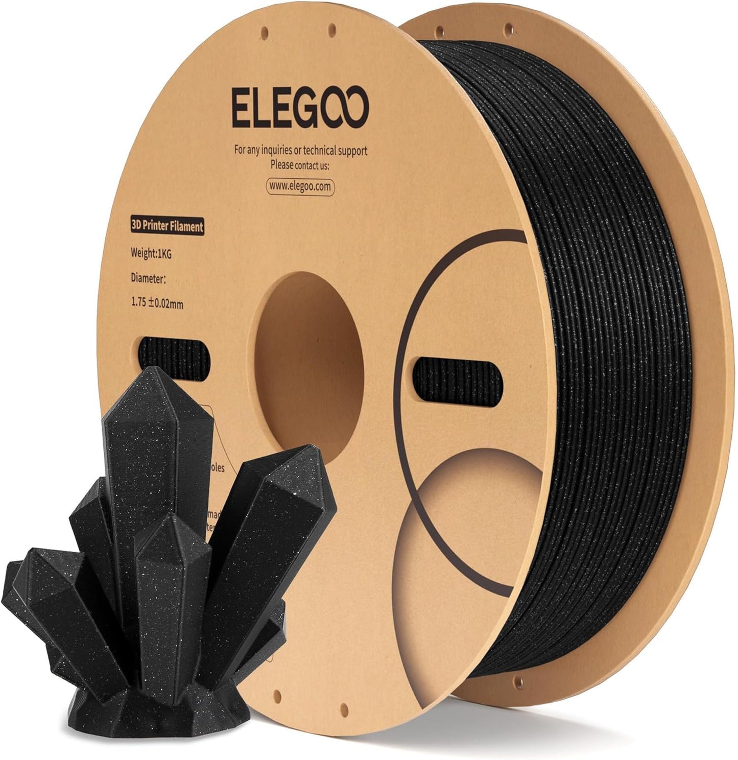ELEGOO PLA Filament 1.75mm Sparkle Black 1KG, Glitter Twinkling 3D Printer Filament Dimensional Accuracy +/- 0.02mm, 1kg Spool(2.2lbs) Fits for Most FDM 3D Printers