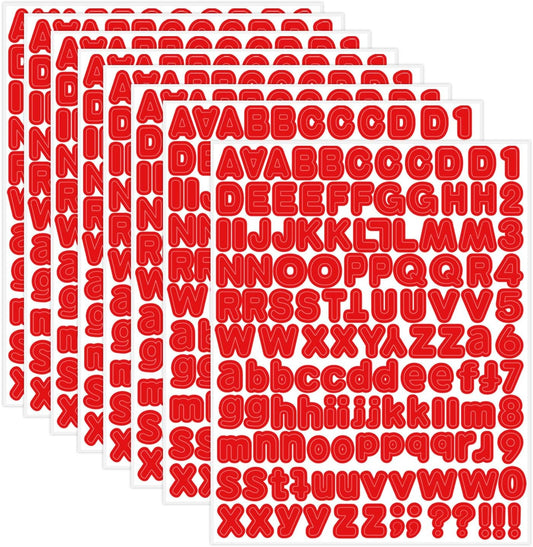 Red Alphabet Letter Stickers, 1/2 inch, 10 Sheets - Self Adhesive Vinyl for Mailbox Numbers, Bulletin Boards, Classroom & Home Decor
