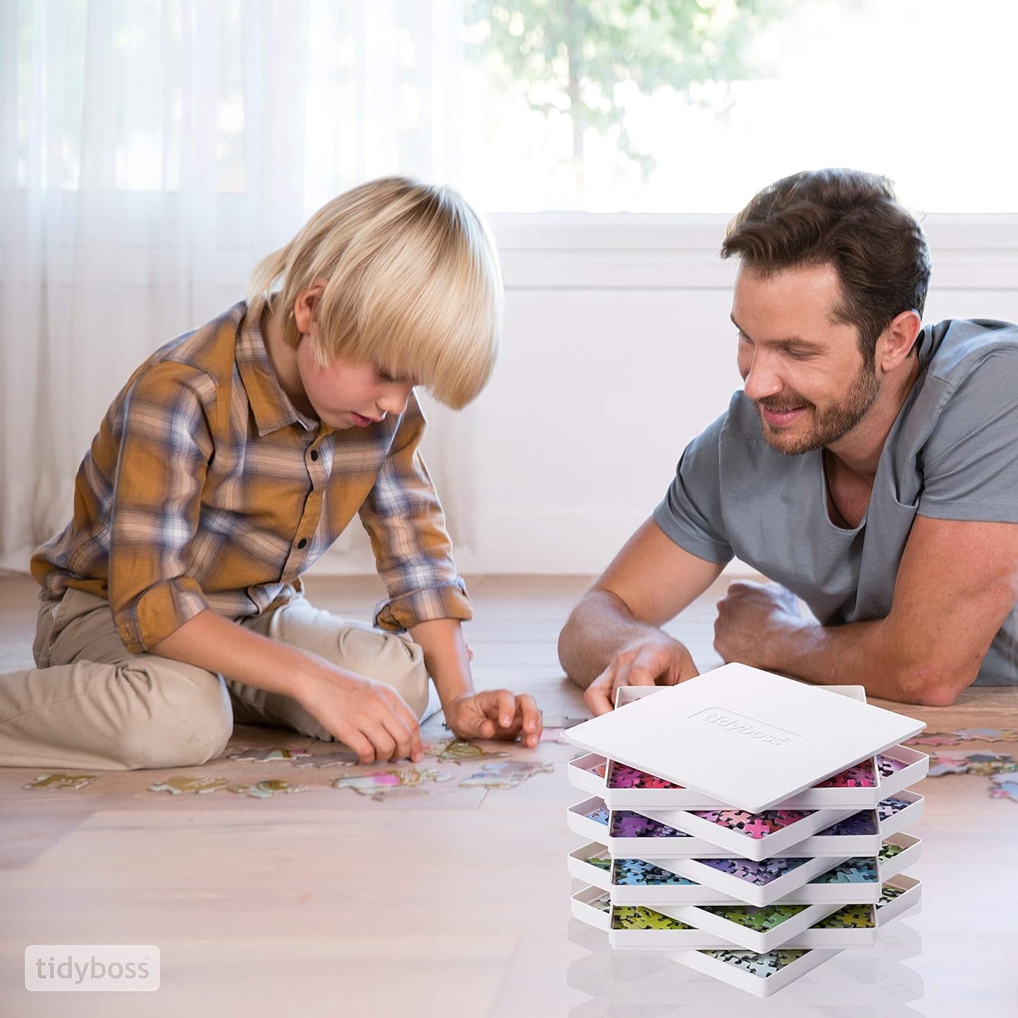 Tidyboss 8 Puzzle Sorting Trays with Lid 8" x 8" - Portable Jigsaw Puzzle Accessories White Background Makes Pieces Stand Out to Better Sort Patterns, Shapes and Colors | for Puzzles Up to 1500 Pieces
