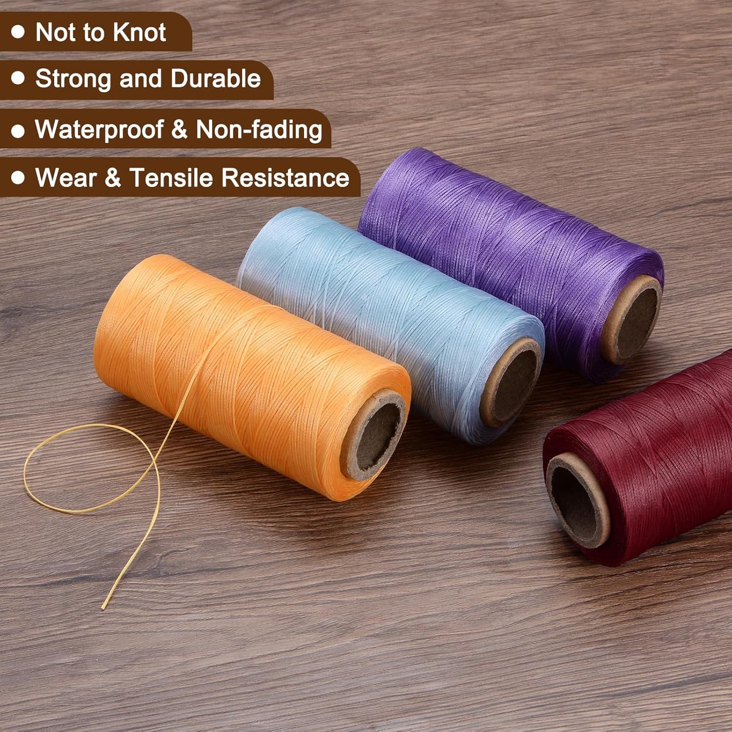 uxcell 150D 0.8mm Flat Waxed Thread 284 Yards Polyester Leather Sewing Waxed String Hand Stitching Waxed Cord for Leather Stitching Sewing Bookbinding DIY Craft Light Beige