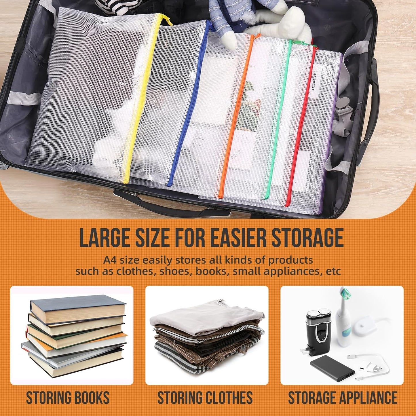 24pcs Mesh Zipper Pouch Bags Puzzle Storage Bags, A4 13x9 Inches Large Reusable Zipper Pouches for Classroom Organizing Board Game Home Organization