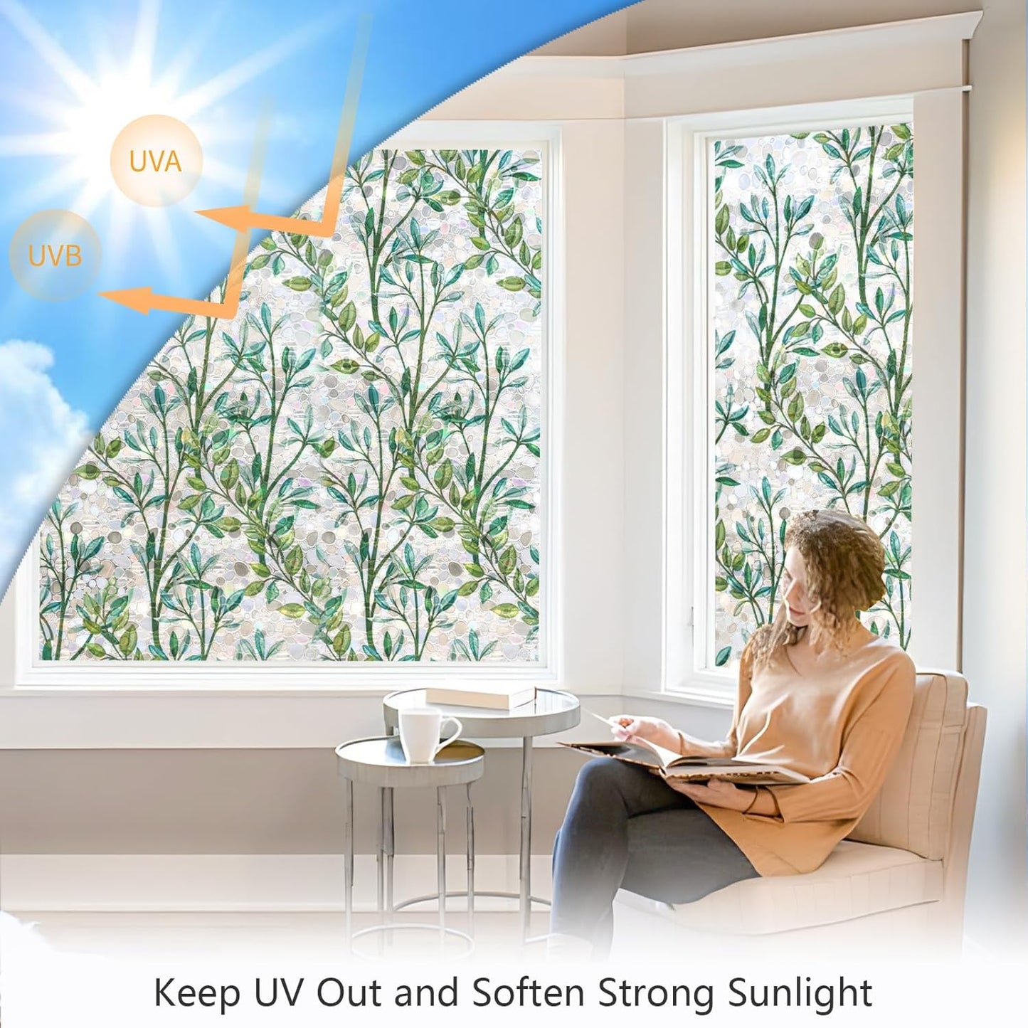 LEMON CLOUD Window Privacy Film, Stained Glass Window Film, Decorative Rainbow Window Clings, Static Cling Non Adhesive Door Stickers, Anti-UV Sun Blocker Heat Control for Home 29.5 x 78.7 inches
