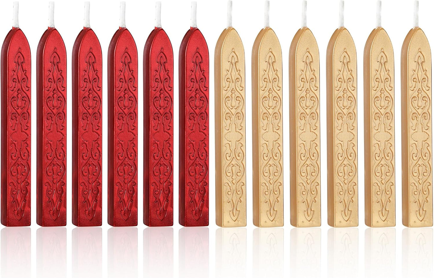 Yoption 12 Pcs Sealing Wax Sticks with Wicks for Wax Seal Stamp, Wedding Invitations, Gift Wrapping, Christmas (Metallic Red and Light Gold)