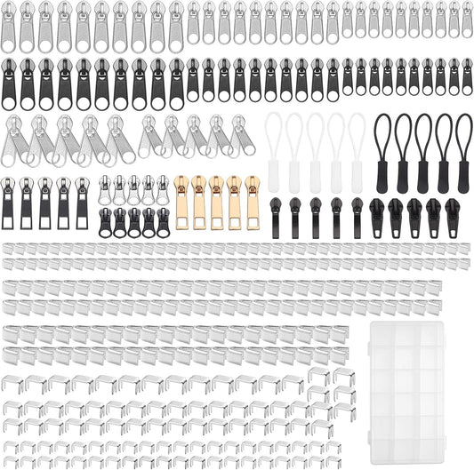 JEXZON Zipper Repair Kit (380 Pieces), #3#5#8 Zipper Slider Replacement for Clothing, Jackets, Boots, Purses, Backpacks