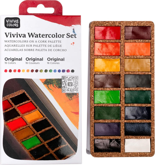 Viviva Colors Travel Watercolor Paint Set - Original 16 Watercolor Paints for Adults, Beginners, Artists, Hobbyists - Lightfast, Vibrant, Handmade & Portable Watercolor Kit with Mixing Palette
