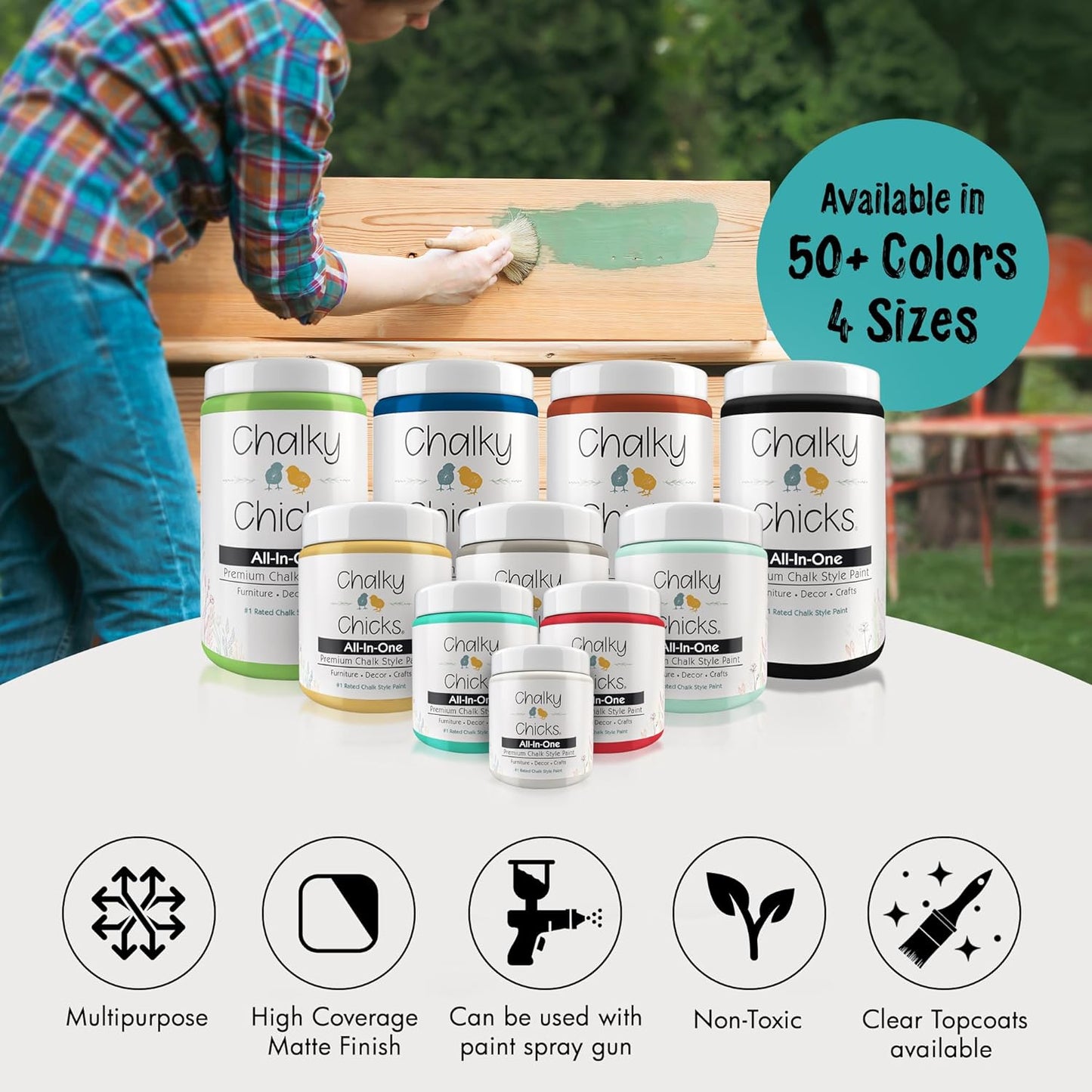 Chalky Chicks All-in-One Chalk Paint for Furniture or Cabinet - 8 Fl Oz - Matte Finish Mermaid (Green Teal) for Metal, Wood Furniture Paint - No Sanding All-in-One for Home Decor & Crafts, USA Made