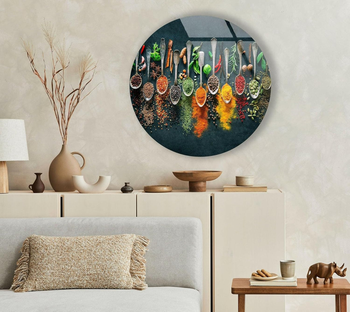 My Photostation.com Round 31,5'' Spoon Spices Glass Wall ArtTempered Glass Printing Wall Decor Large Wall Art Wall Hangings