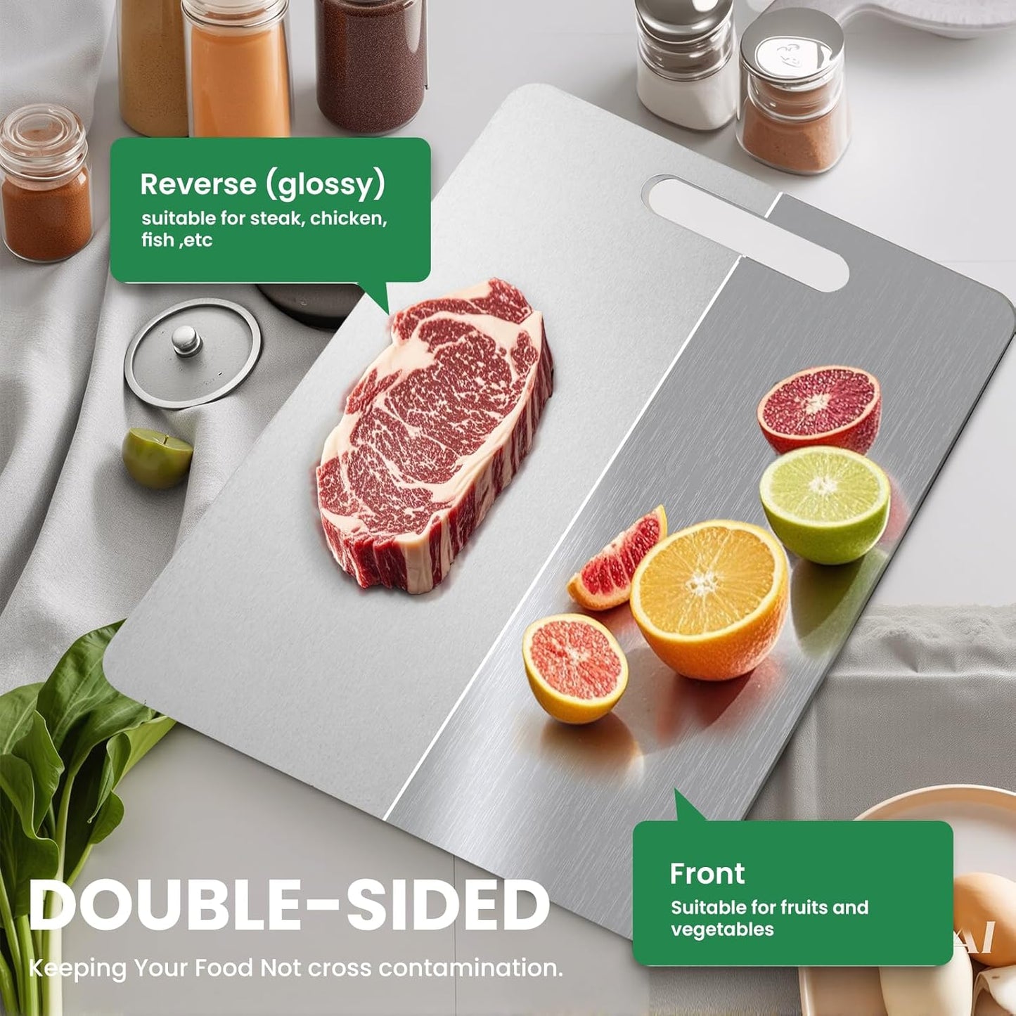 2 Pack, 100% Pure Titanium Cutting Board - 18x12 Inch Non-Slip Kitchen Chopping Board, Dishwasher Safe, Scratch Resistant, Easy to Clean, Durable & Hygienic for Meat, Vegetables, and Fruits