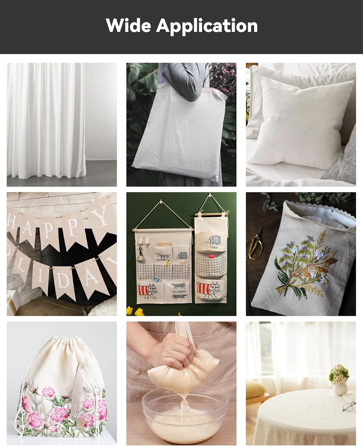 HOTGODEN Light Weight 100% Cotton Muslin Fabric: 63 inch x 2,5,10 Yards Unbleached Muslin Linen Fabric Material for Sewing Material Apparel Cloth