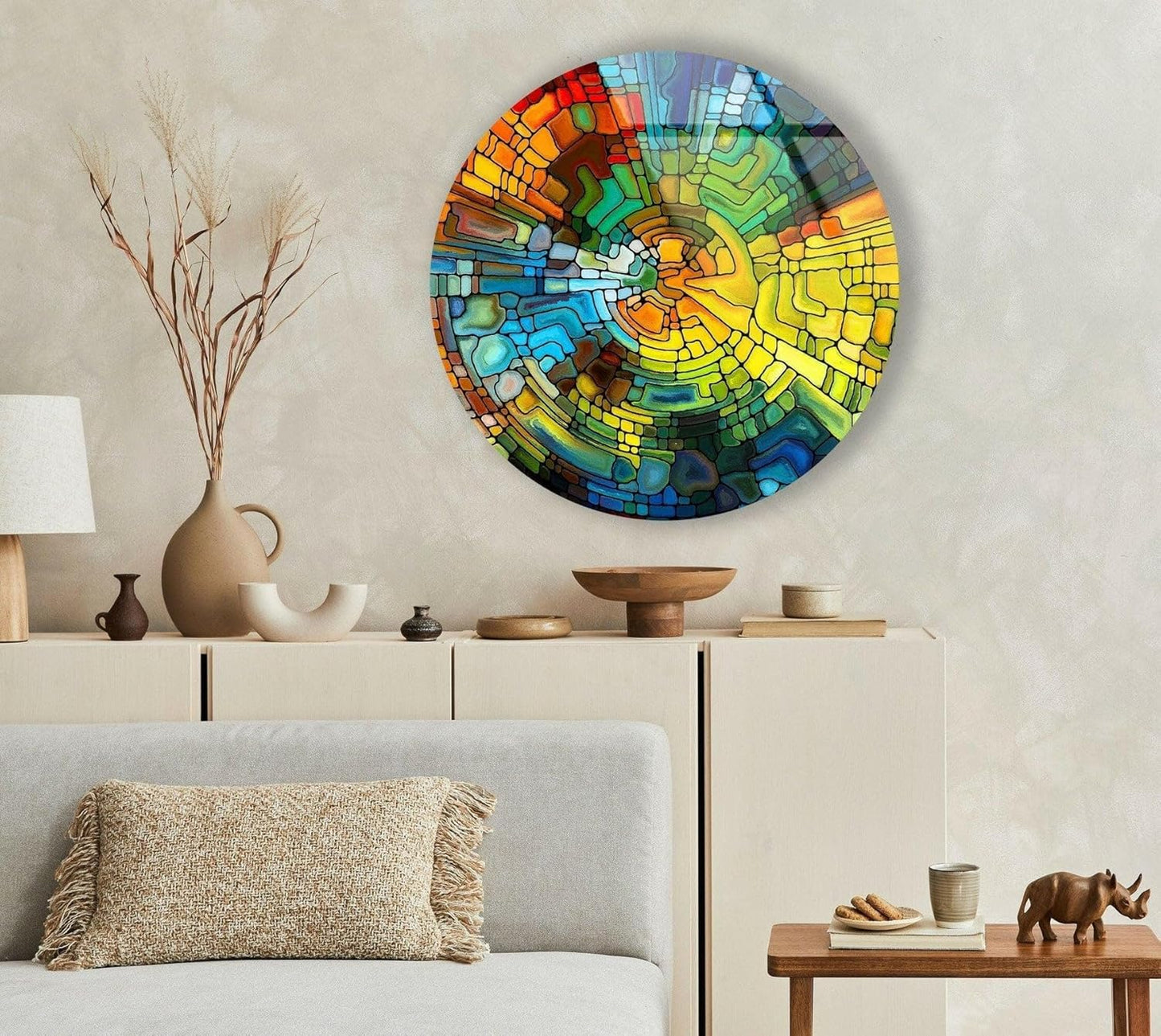 My Photostation.com 15.8''(40cm) Diameter Stained Yellow Round Glass Wall Art Tempered Glass Printing Wall Decor Large Wall Art Wall Hangings