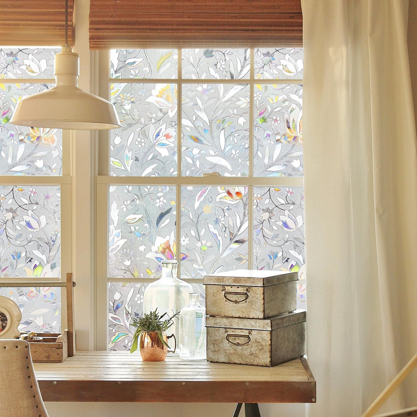NINETREX Window Privacy Film,3D Stained Glass Window Film,Decorative Window Covering Sun Blocking Vinyl Static Cling Anti-UV Heat Control for Home Decor,Tulip 35.4 x 118.1inch