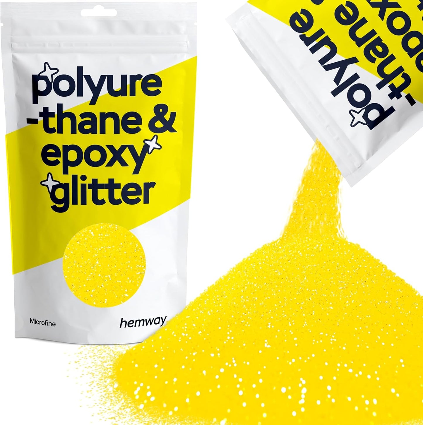 Hemway Polyurethane & Epoxy Resin Glitter 100g / 3.5oz Metallic Crystal Flake Additive for Flooring Jewelry Tumblers Glass Pigment - Microfine (1/256" 0.004" 0.1mm) - Fluorescent Yellow
