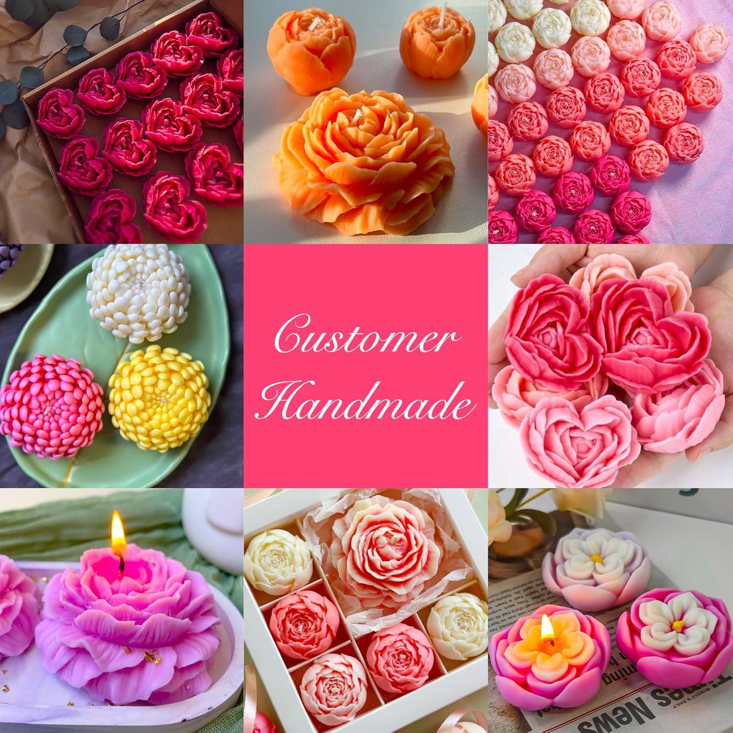 6PCS Flower Silicone Molds Set,3D Rose Flower Silicone Fondant Mold Valentine Day Silicone for Candle Making Molds Cake Mold for Chocolate Candy Pastry Dessert Resin Craft