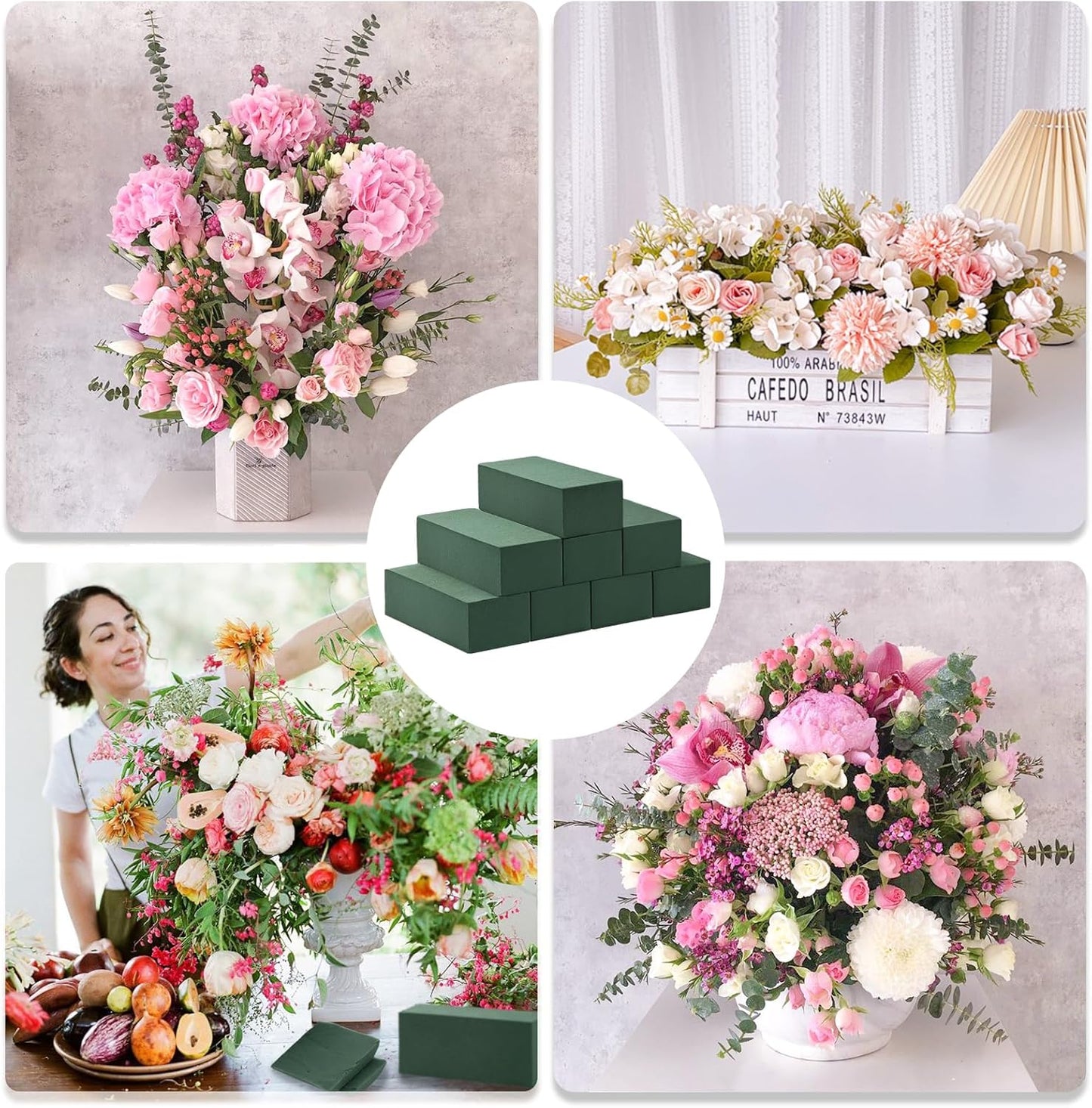 Tunnkit 8 Pcs Floral Foam Blocks Each 7.8" L x 3.5" W x 2.4" H Wet & Dry Flower Foam Blocks for Fresh and Artificial Flower Florist Foam Craft Art Supplies Wedding Home Decor for Flower Arrangement