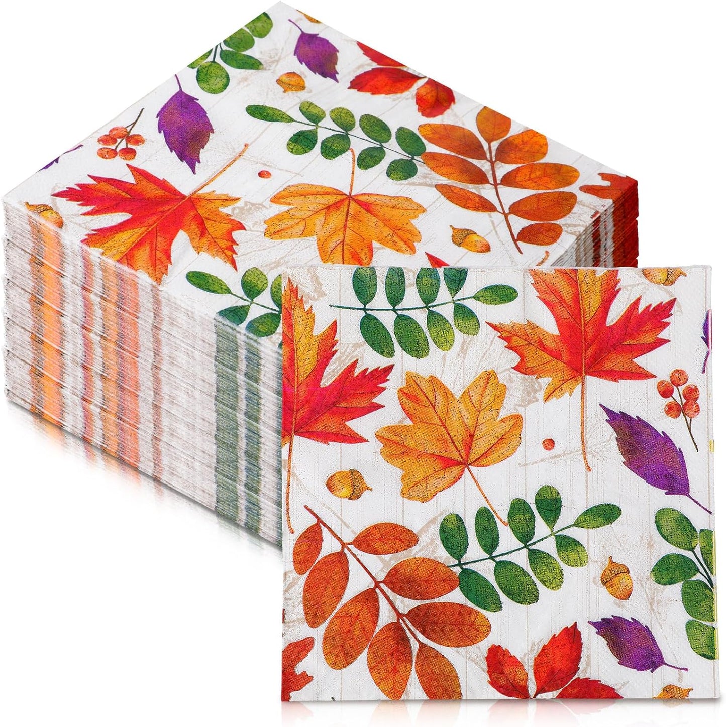 60 Pcs Fall Leaves Cocktail Paper Napkins 6.5 x 6.5 Inches Disposable Paper Napkins Dessert Beverage Napkin for Decoupage Luncheon Napkin for Party Wedding Birthday Party
