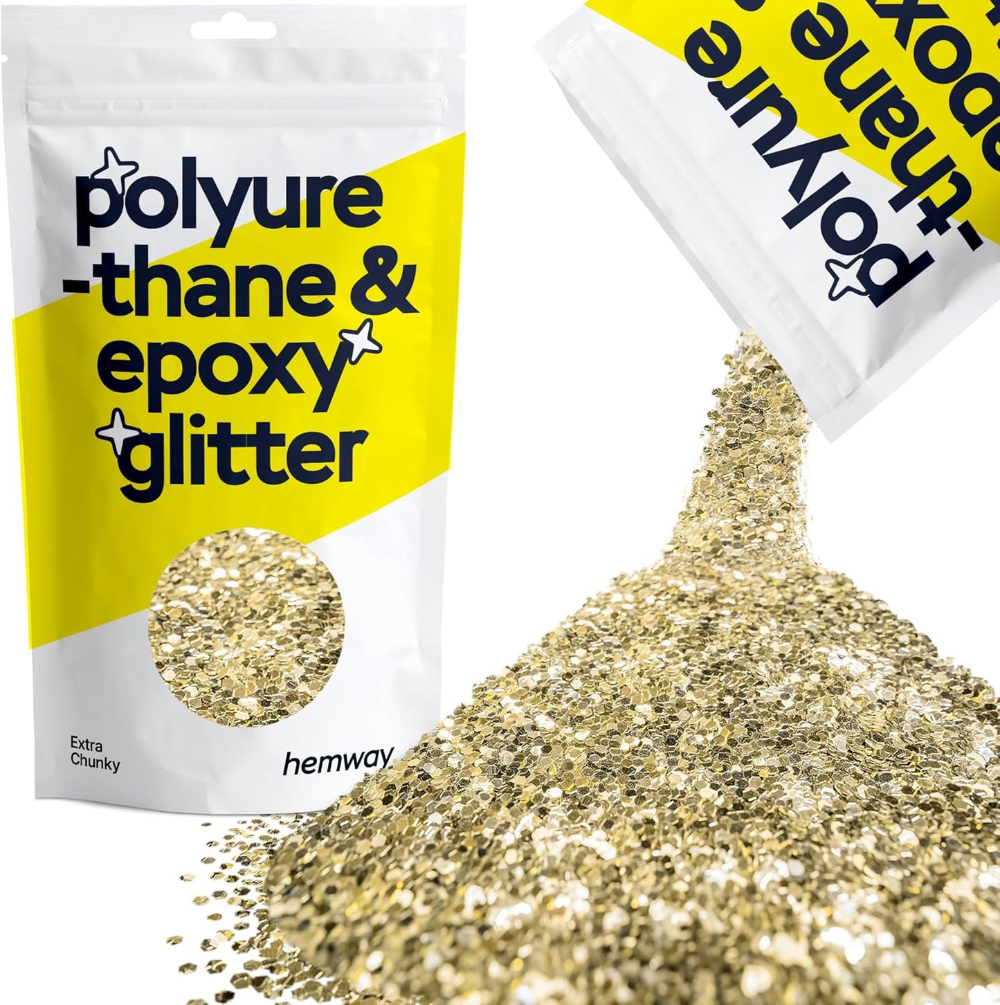 Hemway Polyurethane & Epoxy Resin Glitter 100g / 3.5oz Metallic Crystal Flake Additive for Flooring Jewelry Tumblers Glass Pigment - Extra Chunky (1/24" 0.040" 1mm) - Champagne Gold