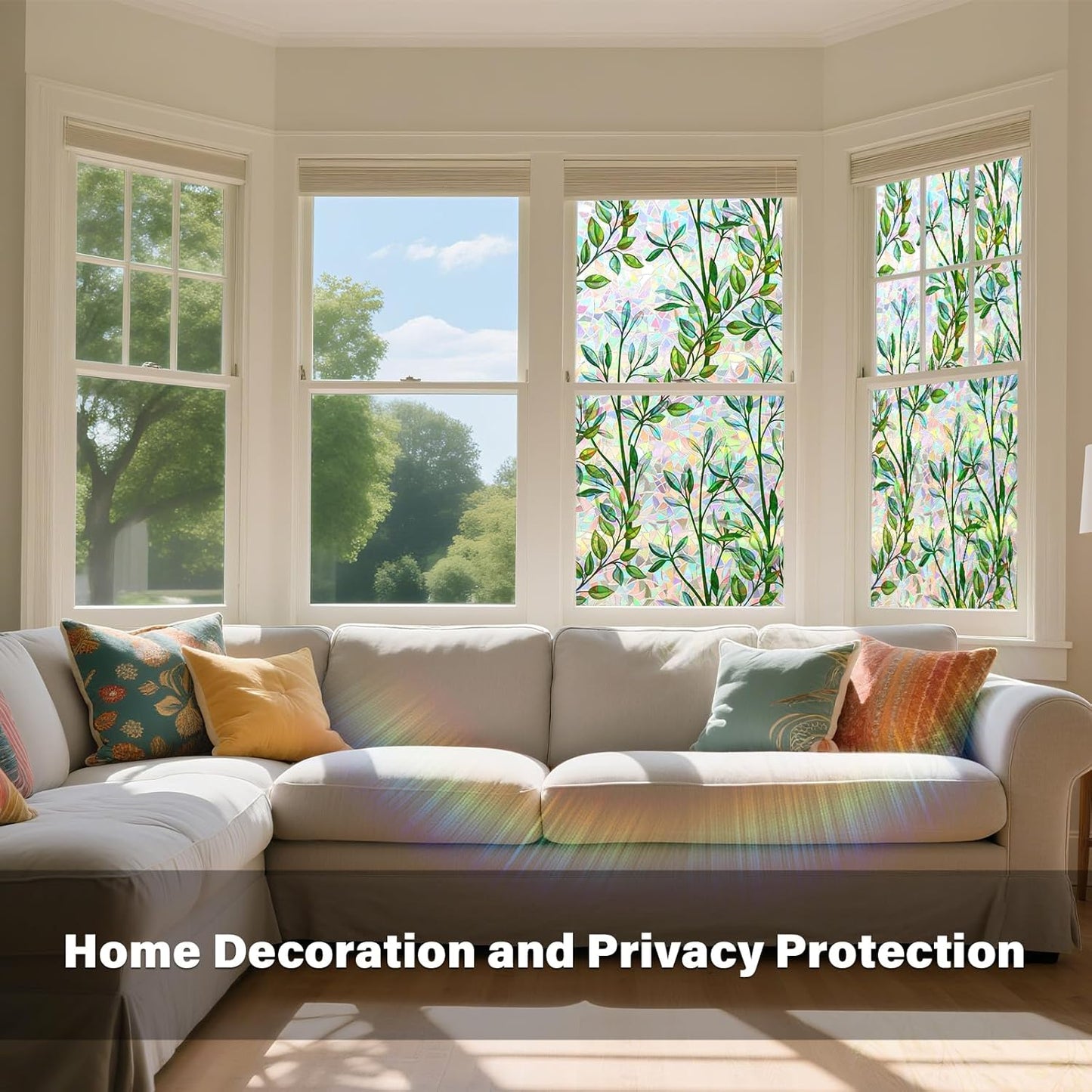Donox Window Privacy Film, 3D Decorative Window Vinyl Decorative Stained Glass Window Film, Anti-UV Sun Blocker Heat Control for Home, 35.4 Inch x 6.5 Feet (with Installation Tool)