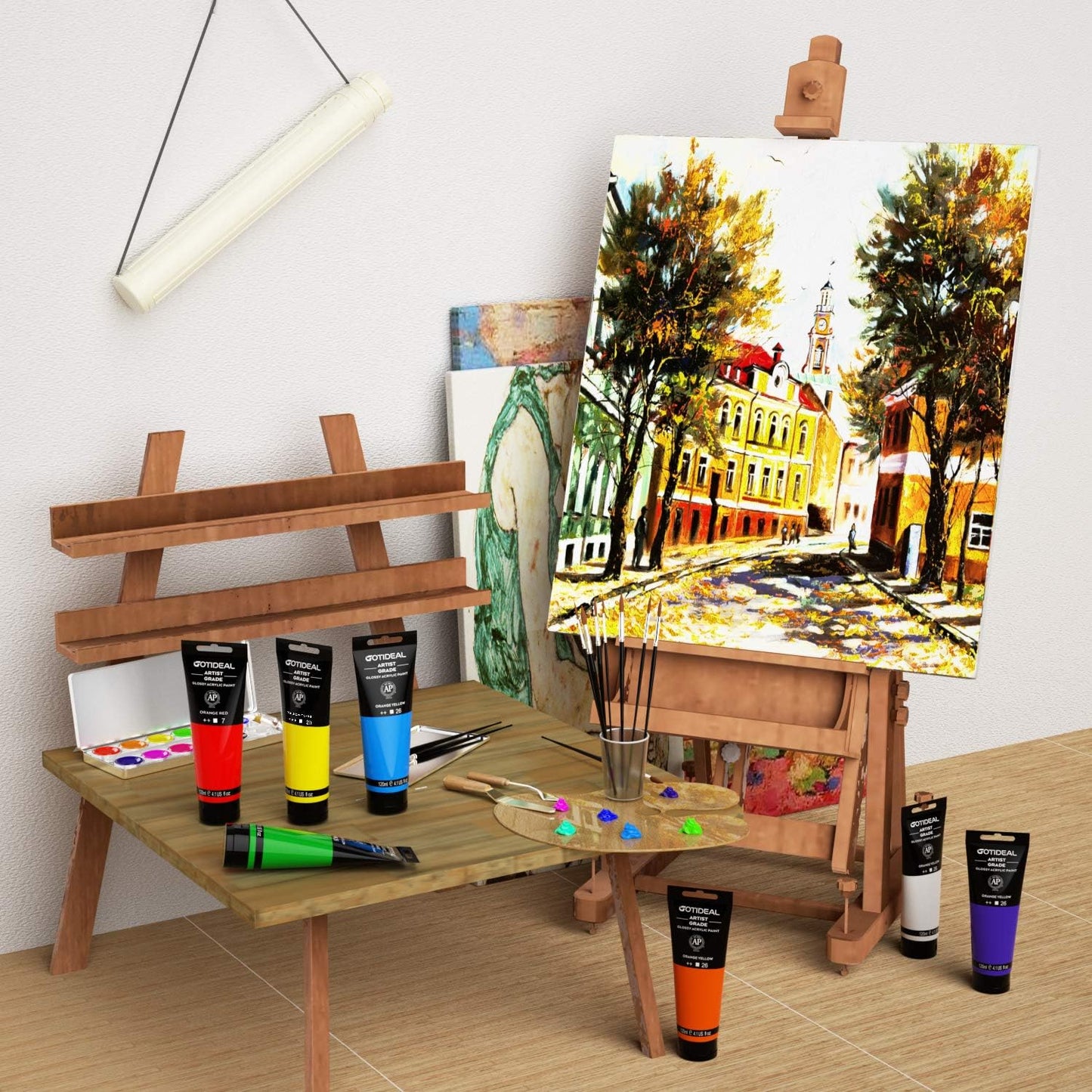 GOTIDEAL Acrylic Paint Phthalo Green Tubes(120ml, 4.1 oz) Non Toxic Non Fading,Rich Pigments for Painters, Adults & Kids, Ideal for Canvas Wood Clay Fabric Ceramic Craft Supplies (Phthalo Green)