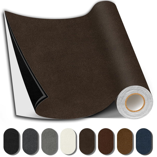 Suede Repair Patch, 17X158 Inch Fabric Large Repair Tape, Self-Adhesive Patches for Furniture, Sofa, Car Interior, Shoes, Hand Bag, Clothing (Coffee, 17X158 Inch)