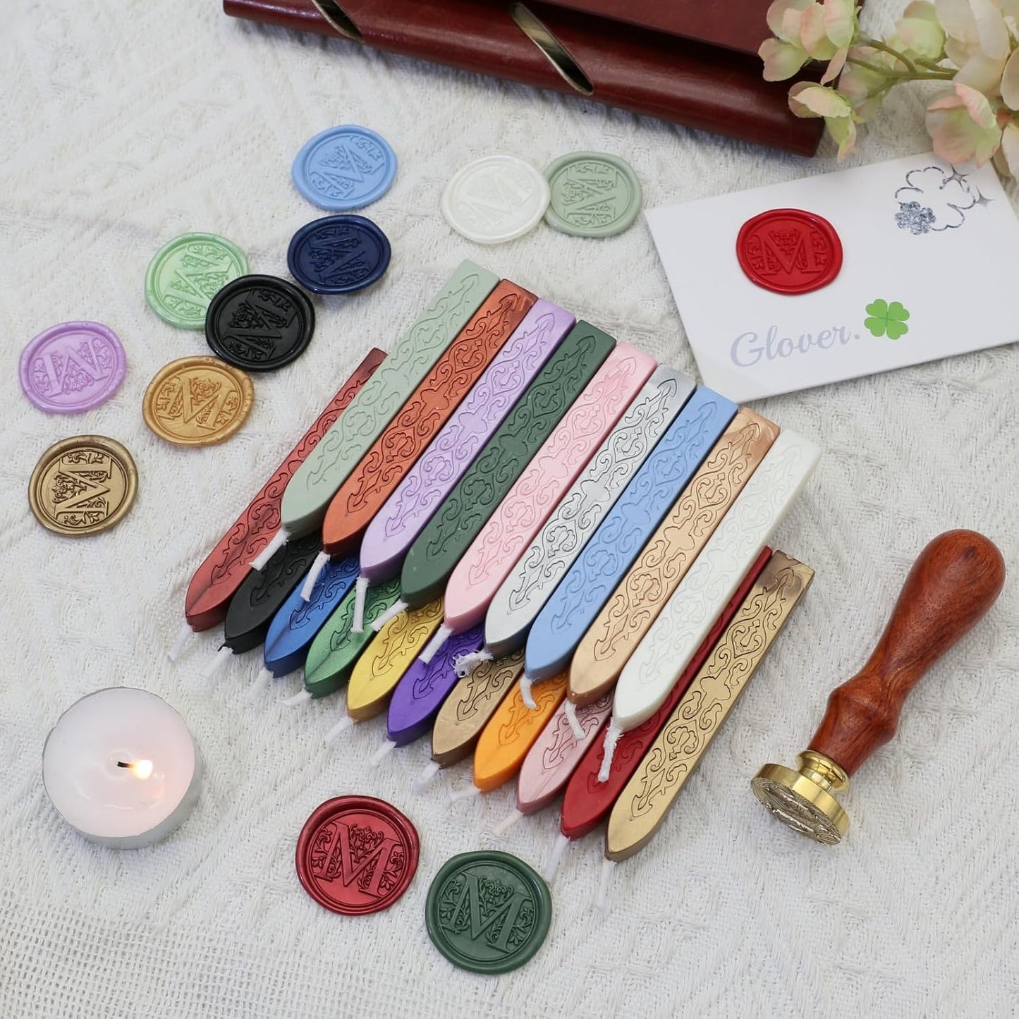 12Pcs Wax Sealing Sticks with Wicks, Assorted Colors Wax Seal Sticks Great for Letter Sealwax Stamp, Mixed Wicks Waxsealsticks Wedding Invitations, Decoration (12-2)