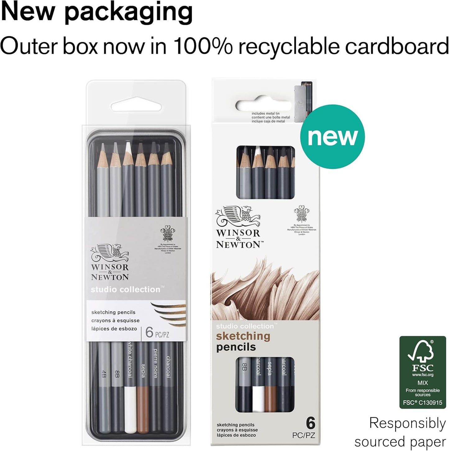 Winsor & Newton Studio Collection Artist Pencils, Sketching Pencils, Set of 6