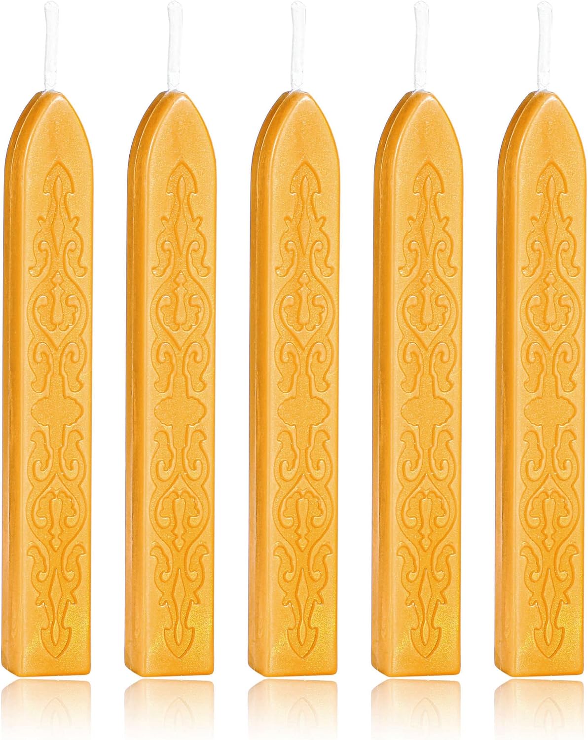 Yoption 5 Pcs Sealing Wax Sticks with Wicks for Wax Seal Stamps, Christmas Cards, Wedding Invitations, Wine Packaging, Gift Wrap, Envelopes (Amber Gold)
