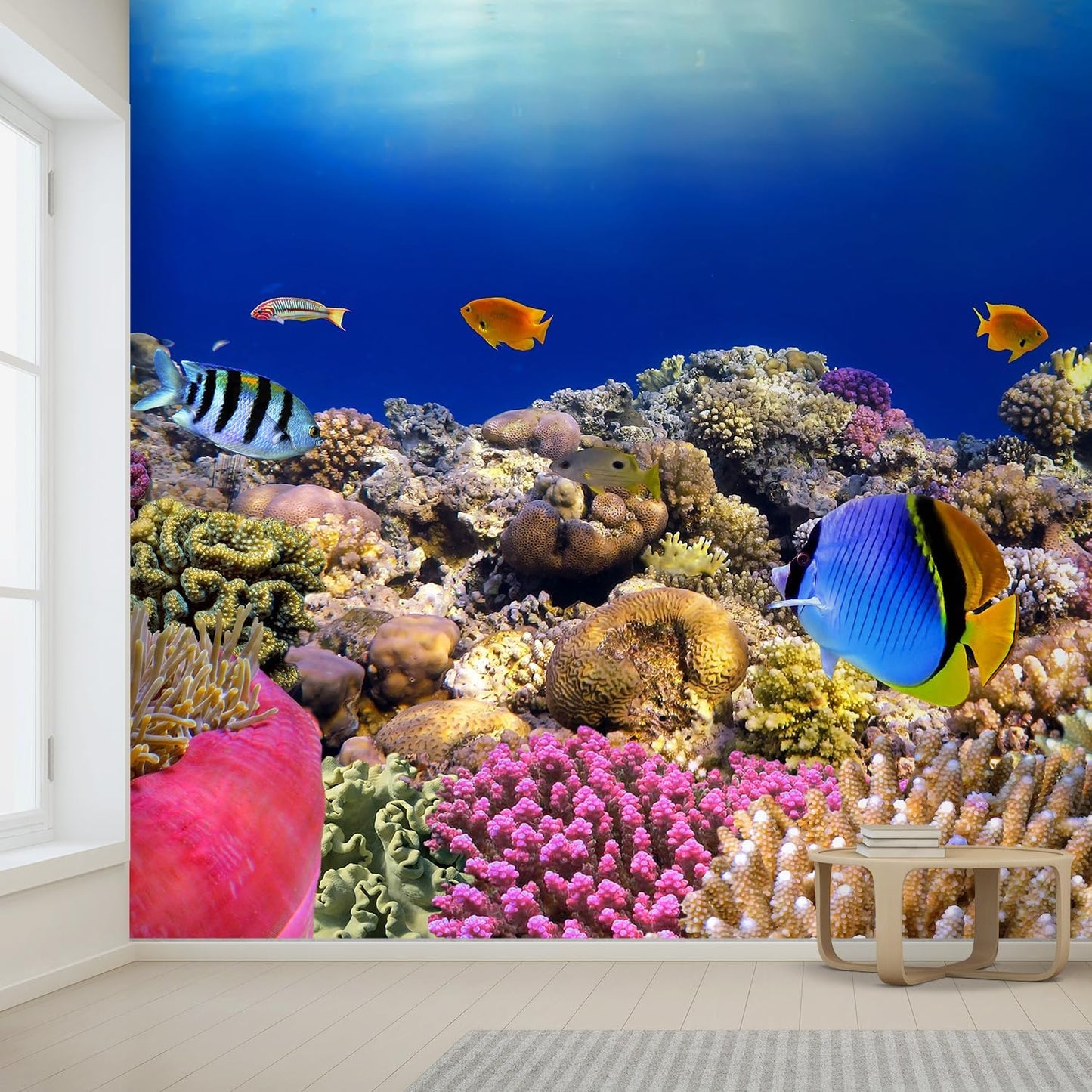 wall26 Removable Wall Sticker/Wall Mural Tropical Blue Fish Coral Reef Ocean Seascape Nature Wilderness Photography Nautical Landscape Decorative for Living Room, Bedroom, Office - 120x144 inches
