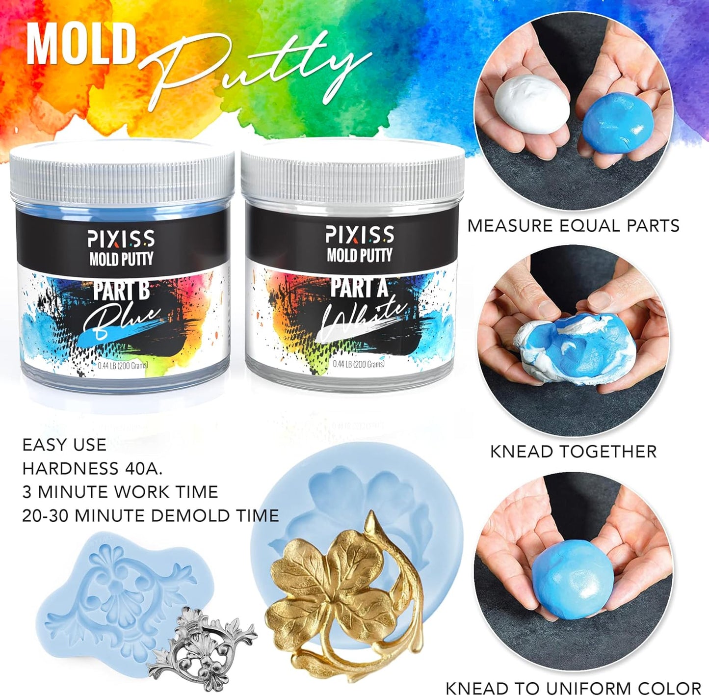 Moldable Putty (2 lbs) Silicone Mold Making Kit - A:B Mold Putty for Creating Casting Molds for Soap Making Supplies, Jewelry Making, Sculpting and More