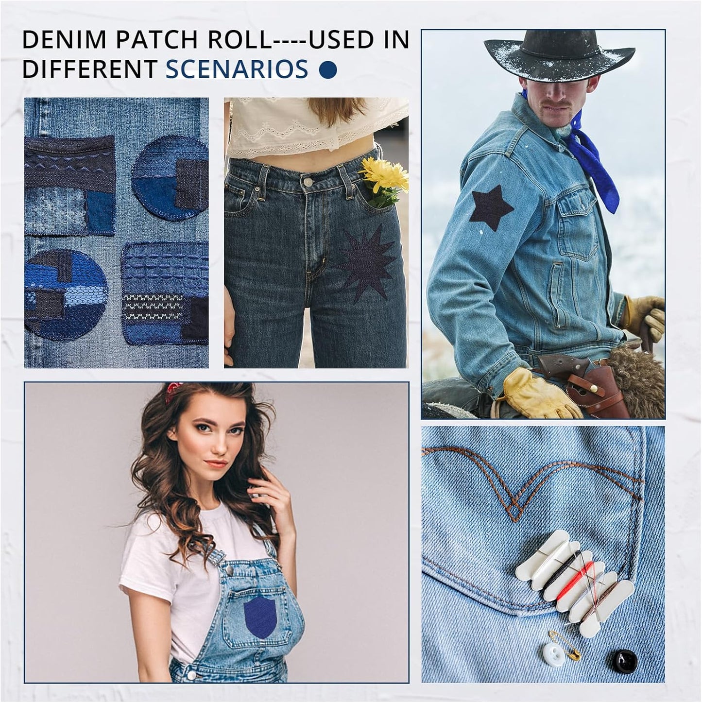 HTVRONT Iron on Patches for Clothes, 3"x60" Iron on Patches for Jeans, Jean Patches,Black Denim Patches for Inside Jeans & Clothing Repair