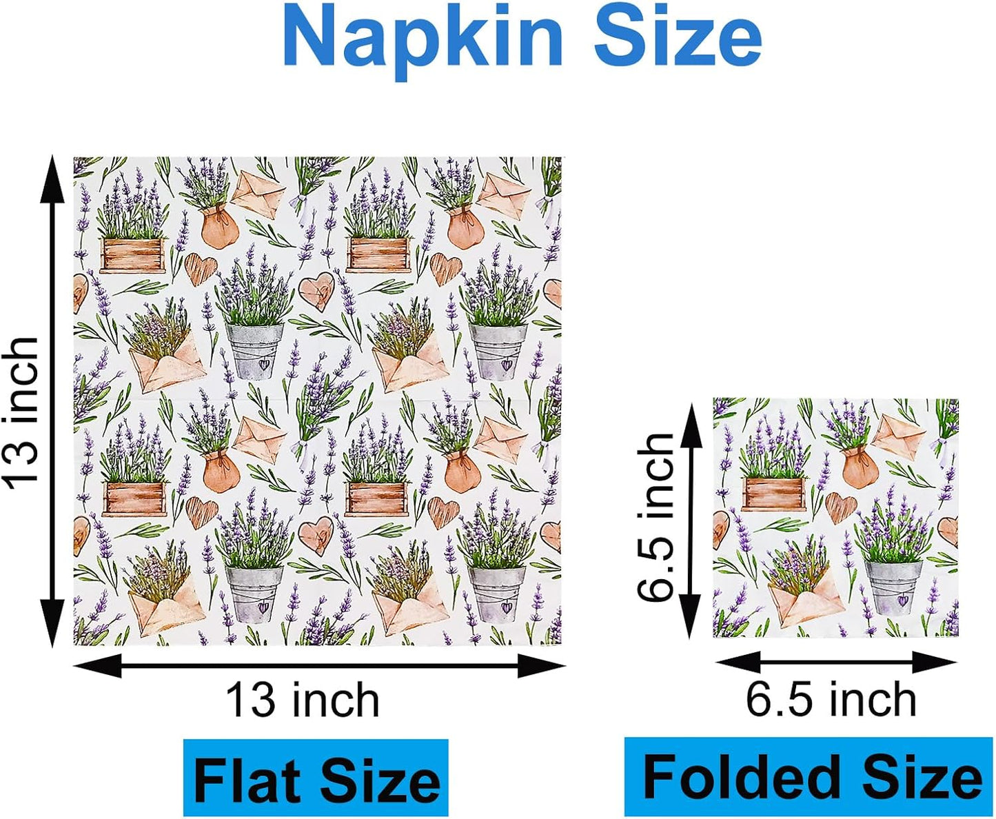 Paper Napkins 80 Pack 2 Ply Floral Beverage Luncheon Dinner Paper Napkins Lavender Print Disposable Napkins for Wedding Anniversary Celebrations, 6.5X6.5 Inches Folded