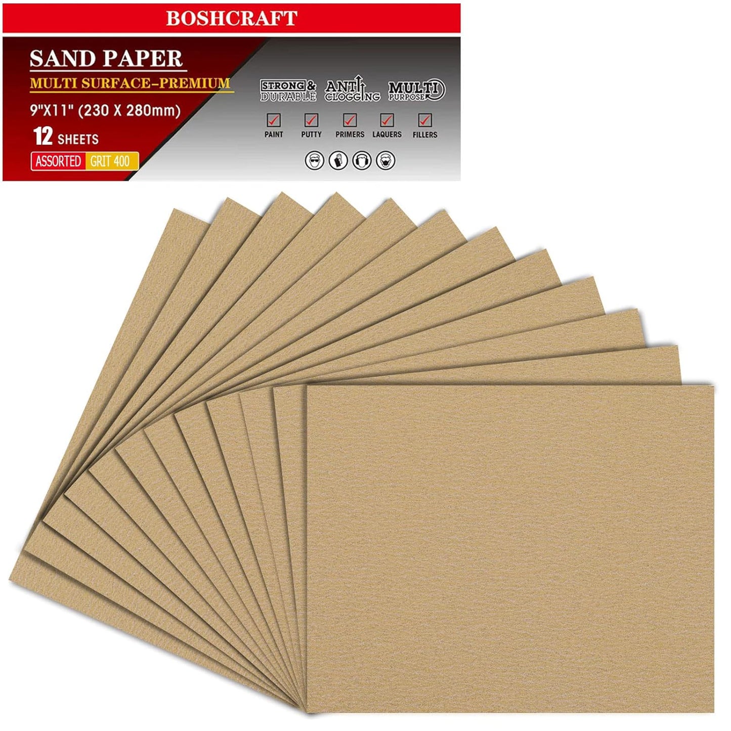 400 Grit Sandpaper, Sandpaper Assortment Sandpaper for Wood Metal Furniture Hand Sander Sand Paper Set Sandpaper Sheets Cut for Use 9" x 11"/12 Sheets