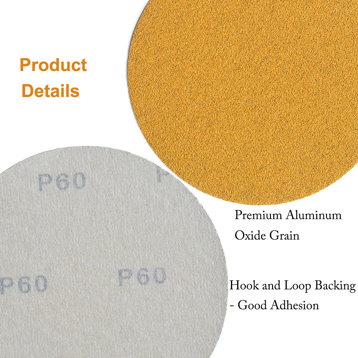 6-Inch No-Hole Hook and Loop Sanding Discs 60-Grit, Random Orbital Sandpaper for Automotive and Woodworking, 100-Pack