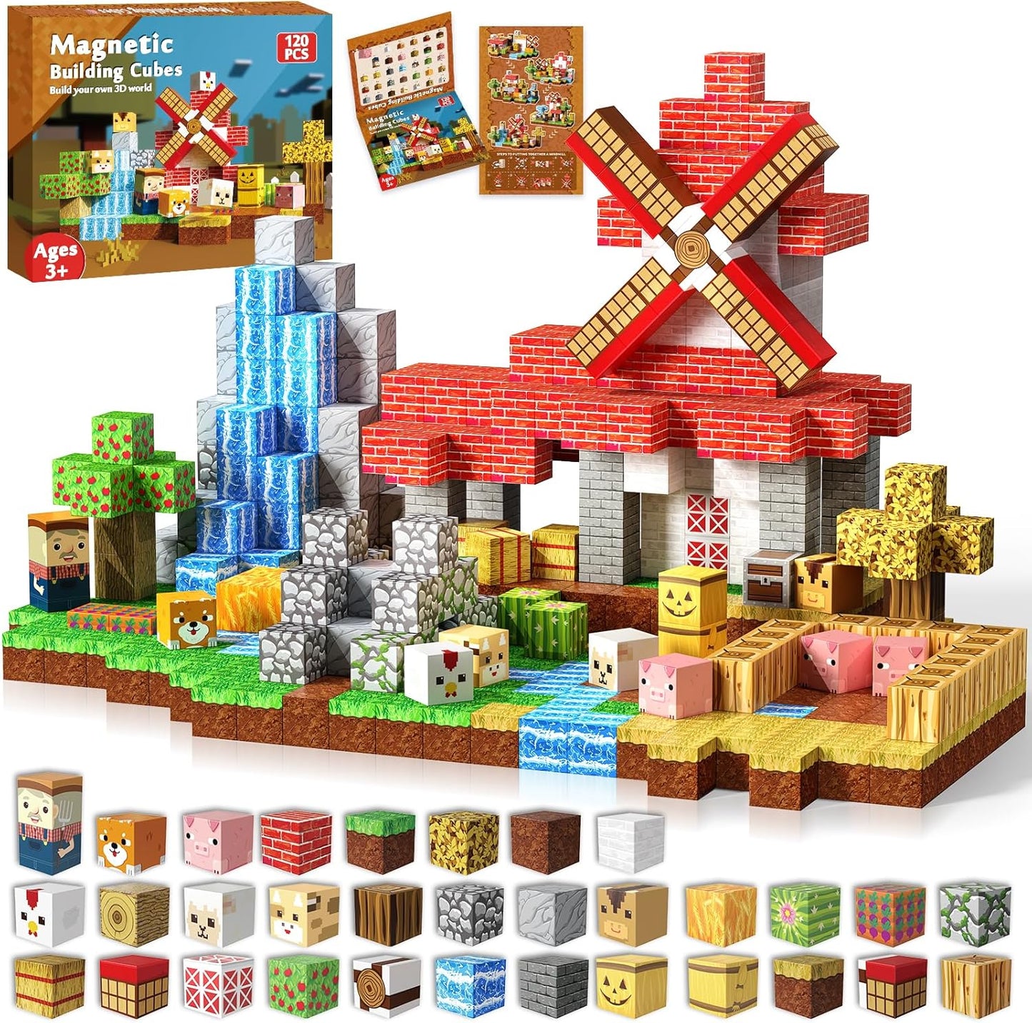 Goody King Magnetic Blocks | 120PCS Magnetic Building Blocks,Magnetic Farm Animal Homes,STEM Montessori Sensory Toys for Toddlers Kids Boys Girls Ages 3 4 5 6 7 8 9 10 Christmas Birthday Gifts