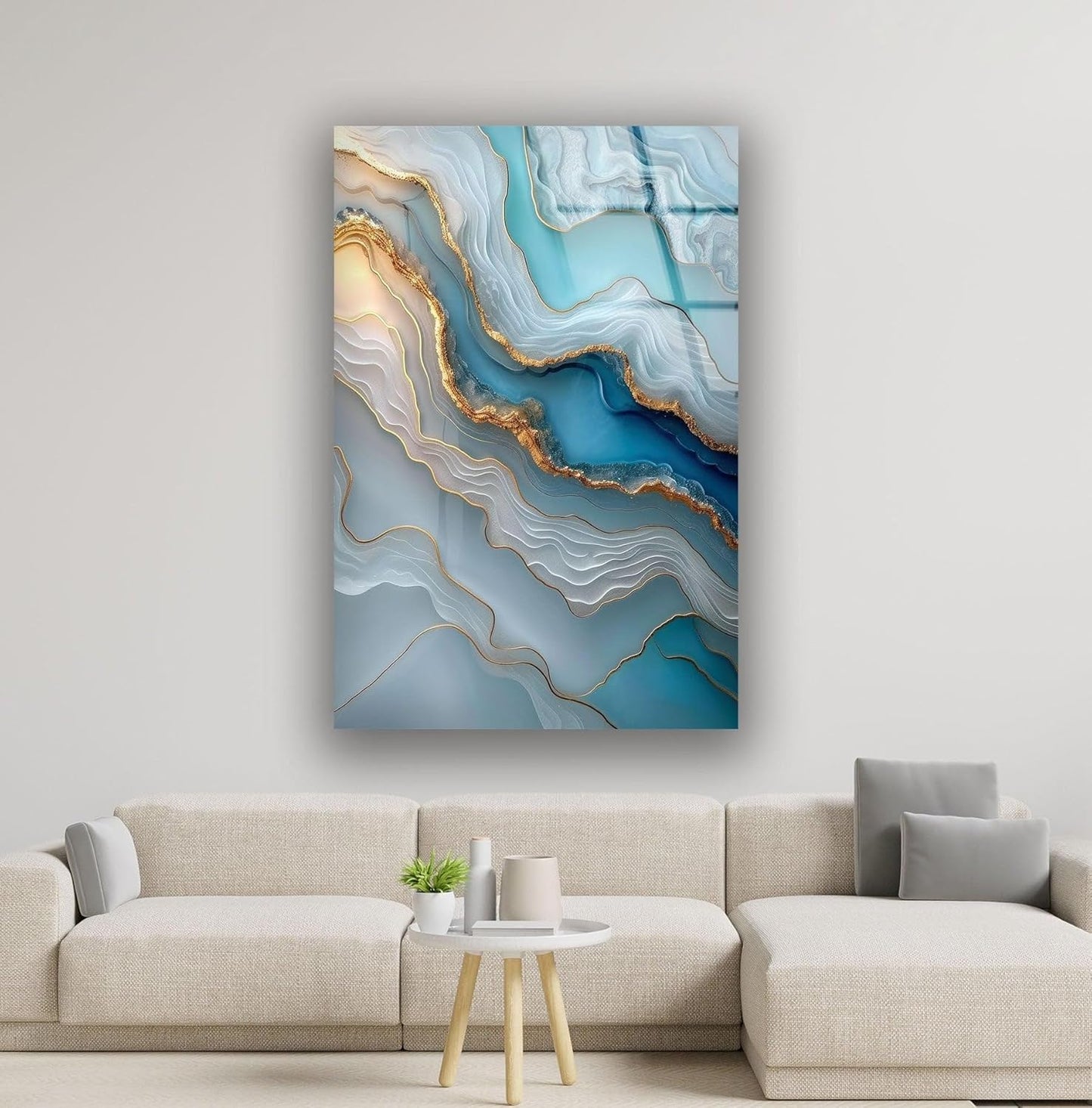 My Photostation.com 14Wx20H'' Turquoise and Blue Alcohol ink Glass Wall Art Tempered Glass Printing Wall Decor Large Wall Art Wall Hangings