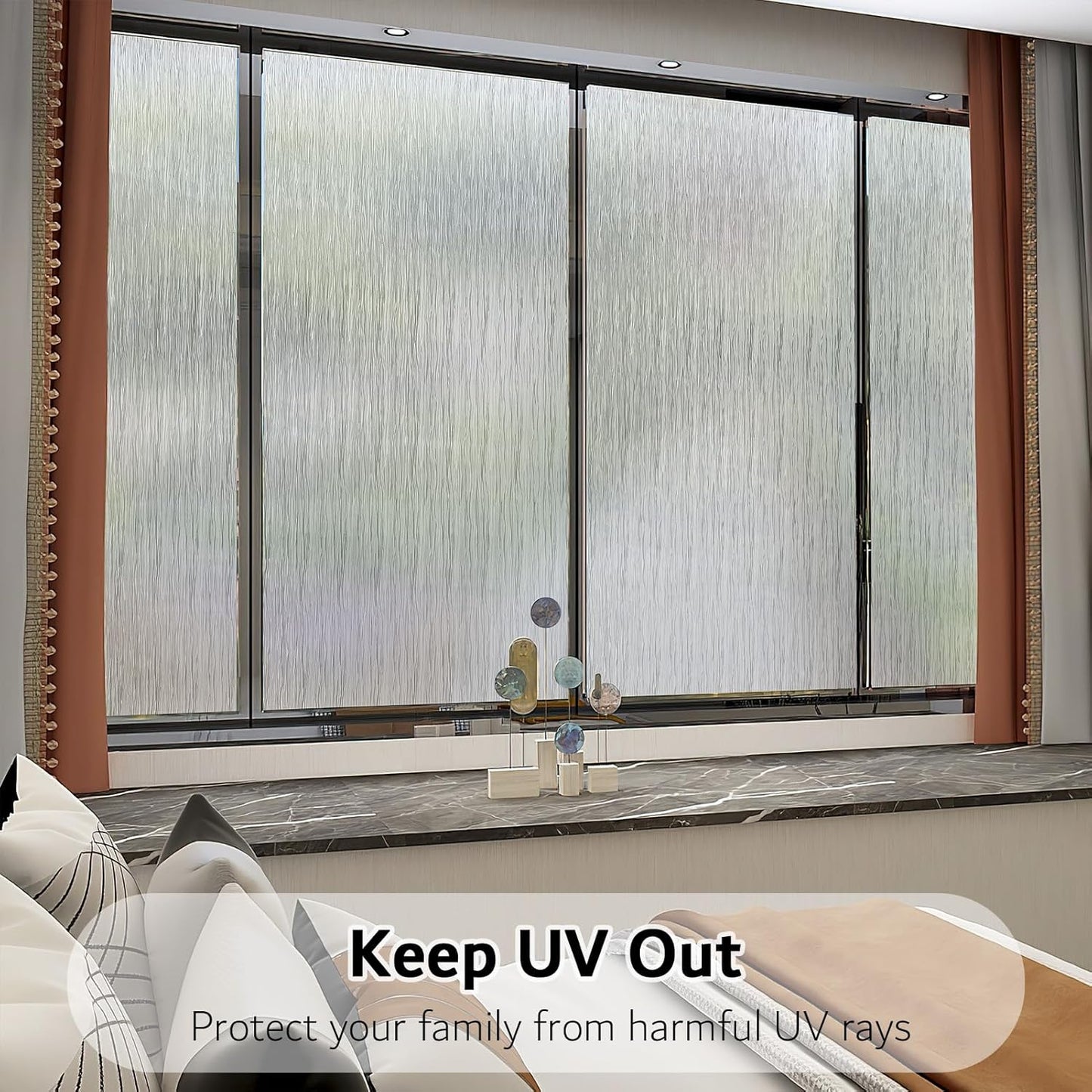 VELIMAX Frosted Window Privacy Film Non Adhesive Window Cling Removable Glass Covering Clear Water Opaque Window Film for Home Anti UV 23.6x78.7 inches