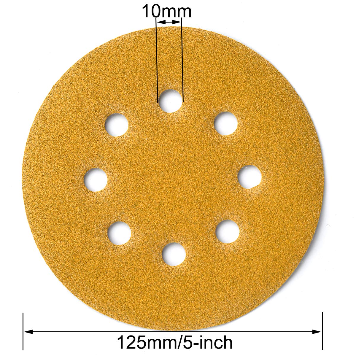 5-Inch 8-Hole Hook and Loop Sanding Discs, 60/80/120/150/220/320/400 Assorted Grits Gold Sanding Disc for Random Orbital Sander, 105-Pack
