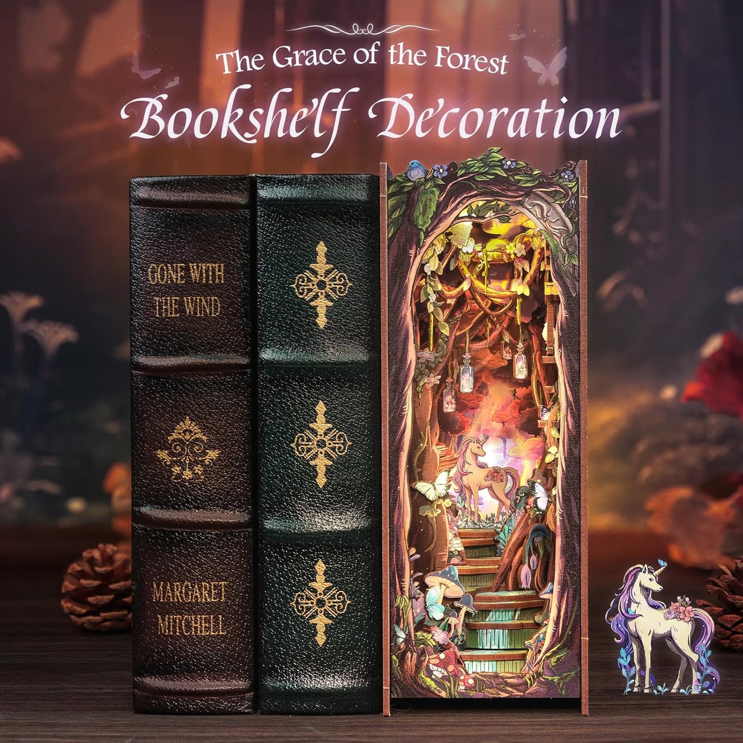 CUTEBEE Book Nook Kit - DIY Miniature House Dollhouse Kit for Adults and Teens, Booknook Tiny House Bookshelf Decor 3D Wooden Puzzle, Gifts for Family, Friends (The Grace of The Forest)