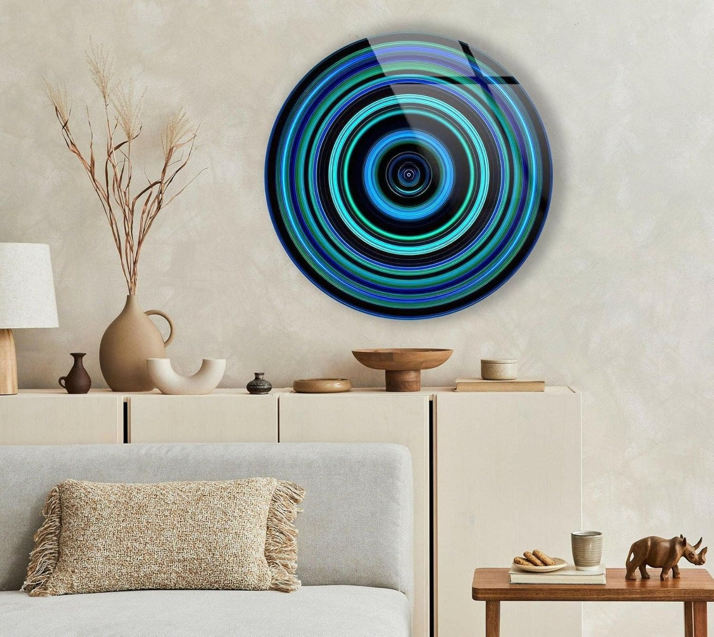 My Photostation.com 20''(50cm) Diameter Blue and Green Round Glass Wall Art Tempered Glass Printing Wall Decor Large Wall Art Wall Hangings
