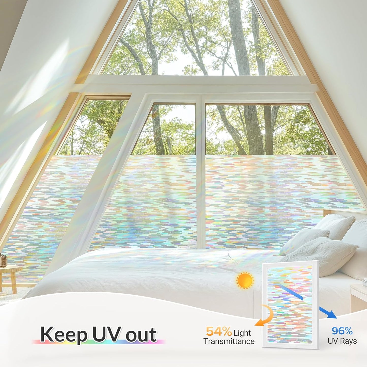 rabbitgoo Window Privacy Film with Installation Tools, Stained Glass Window Film Rainbow Prism Decorative Glass Clings for Home Decor, Static Cling Covering Sun Blocking, 35.4" x 78.7"
