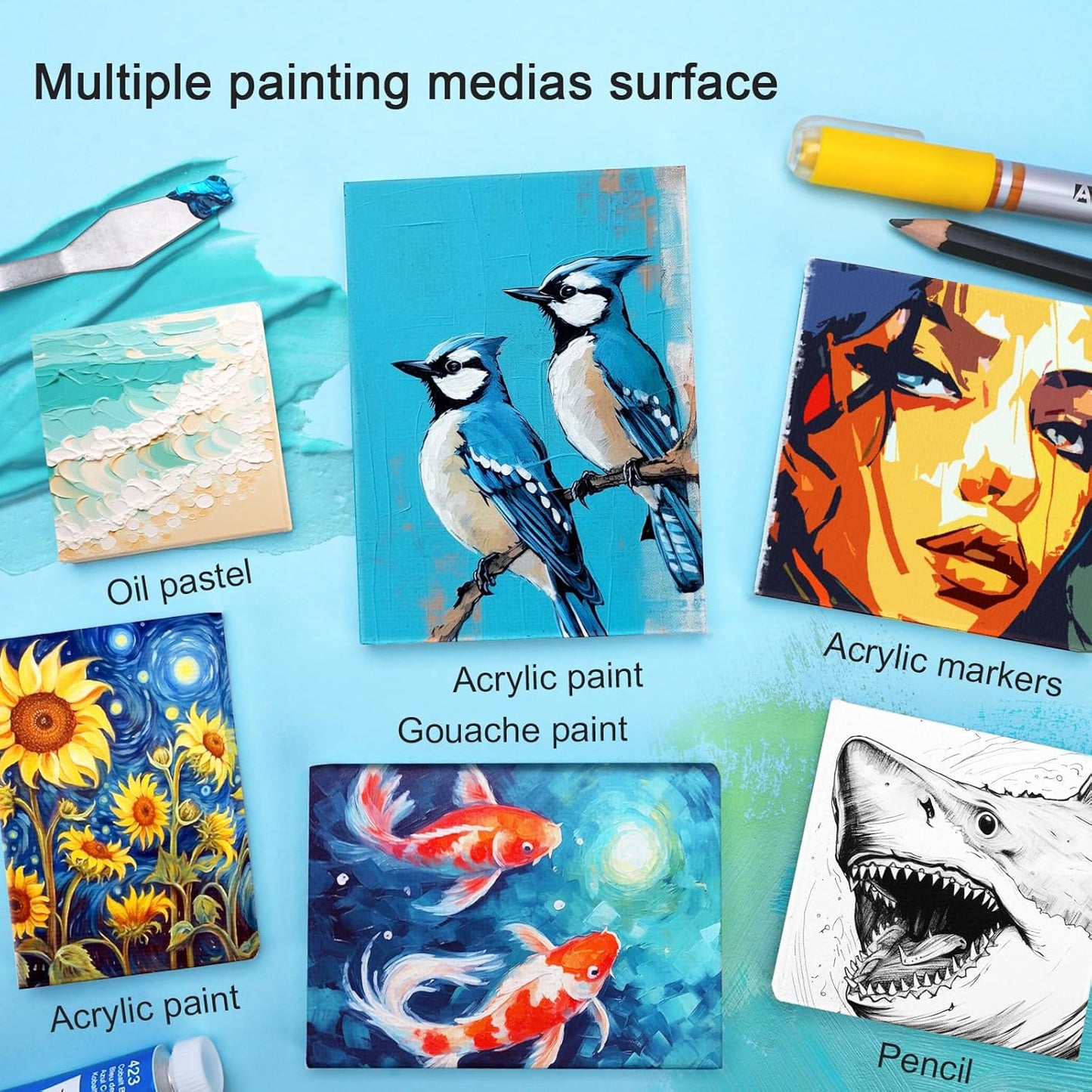 AUREUO Mini Stretched Canvas - 2.5x2.5 Inch / 24 Pack - 2/5 Inch Profile Small Square Canvas - Gift Set Bulk Pack Canvases for Acrylic Painting & Craft