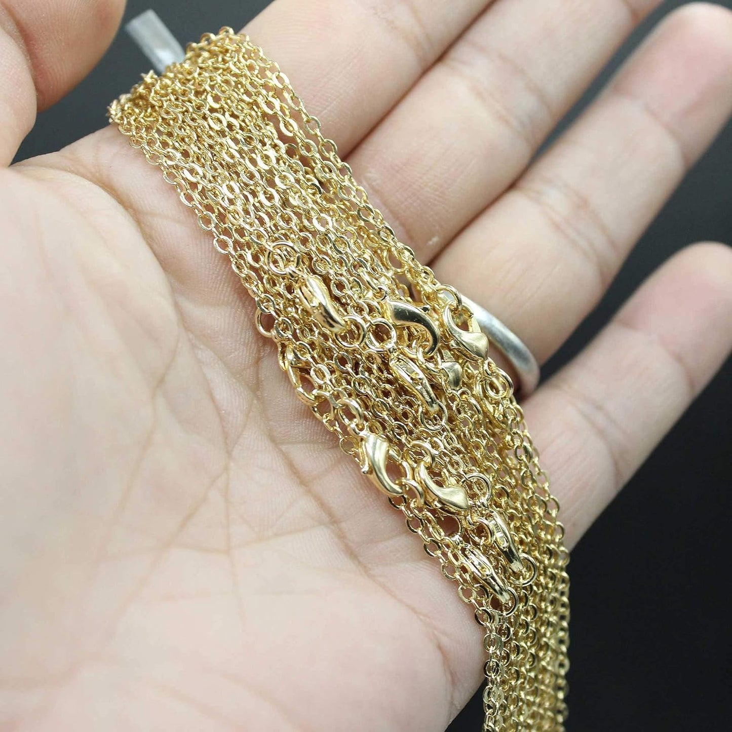 ALEXCRAFT Wholesale 12 PCS Gold Plated Brass Flat Cable Chain Finished Necklace Chains Bulk for Jewelry Making (30 Inch(2 MM))
