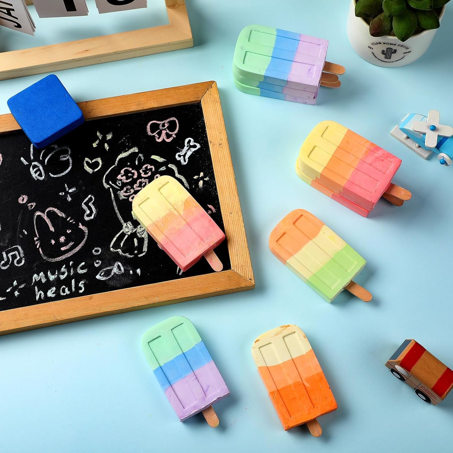 48 Pcs Ice Cream Sidewalk Chalk Set Multicolor Party Favors Bulk Washable Safe Outdoor Chalk for Kids Adults Fun Summer Playground Outdoor Activities Painting on Chalkboard Blackboard