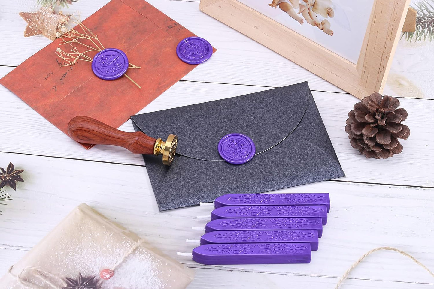 Yoption 5 Pieces Purple Sealing Wax Sticks, Antique Totem Fire Manuscript Wax Seal Sticks with Wicks for Wax Seal Stamp (Purple)