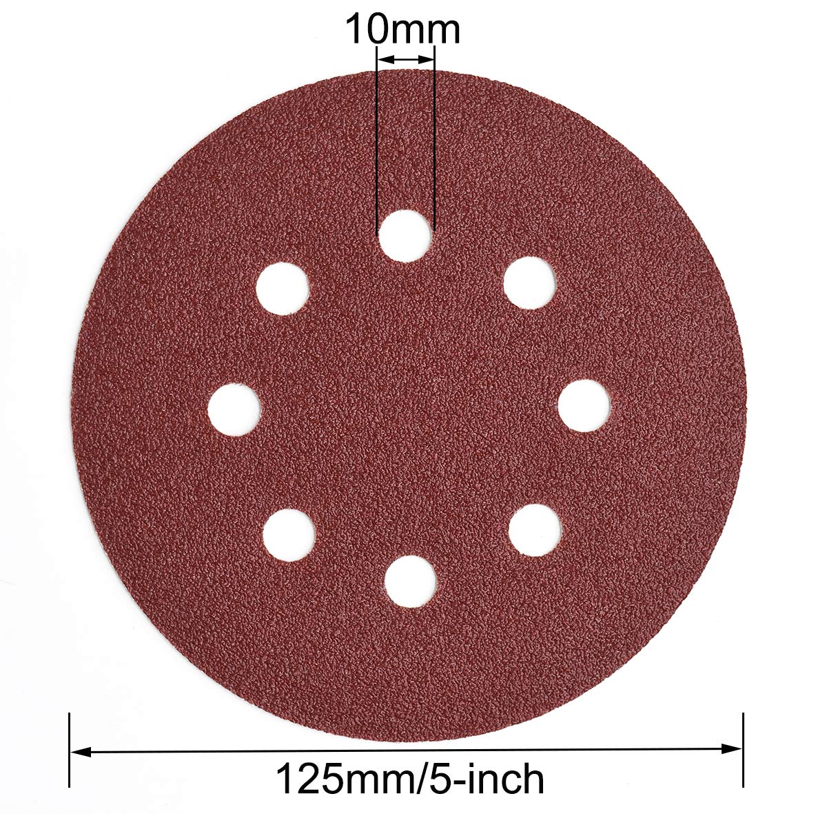 5-Inch 8-Hole Hook and Loop Sanding Discs, 40/80/120/180/240/320/400 Assorted Grits Sandpaper for Random Orbit Sander, 105-Pack