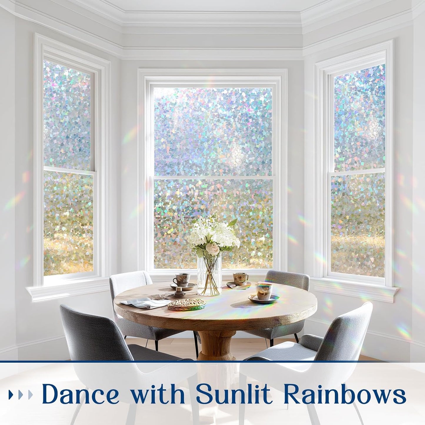 Haton Window Privacy Film, Rainbow Stained Glass Window Clings, 3D Decorative UV Sun Blocking Sticker, Removable Static Cling Heat Control Tint for Home Door, 17.5" x 78.7" Non-Adhesive