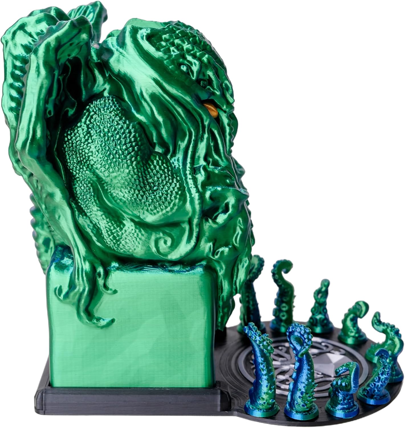 3D BEST-Q Cthulhu DND D&D Dice Tower，3D Printed Compatible with Dungeons and Dragons, 28mm Miniature Wargaming, Tabletop RPGs, Wargame Scenery, Endless Deep Sea Series (Blue&Green)